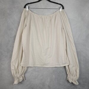 Peasant Blouse Womens Large Beige Long Sleeve Renaissance Fairy Cottagecore